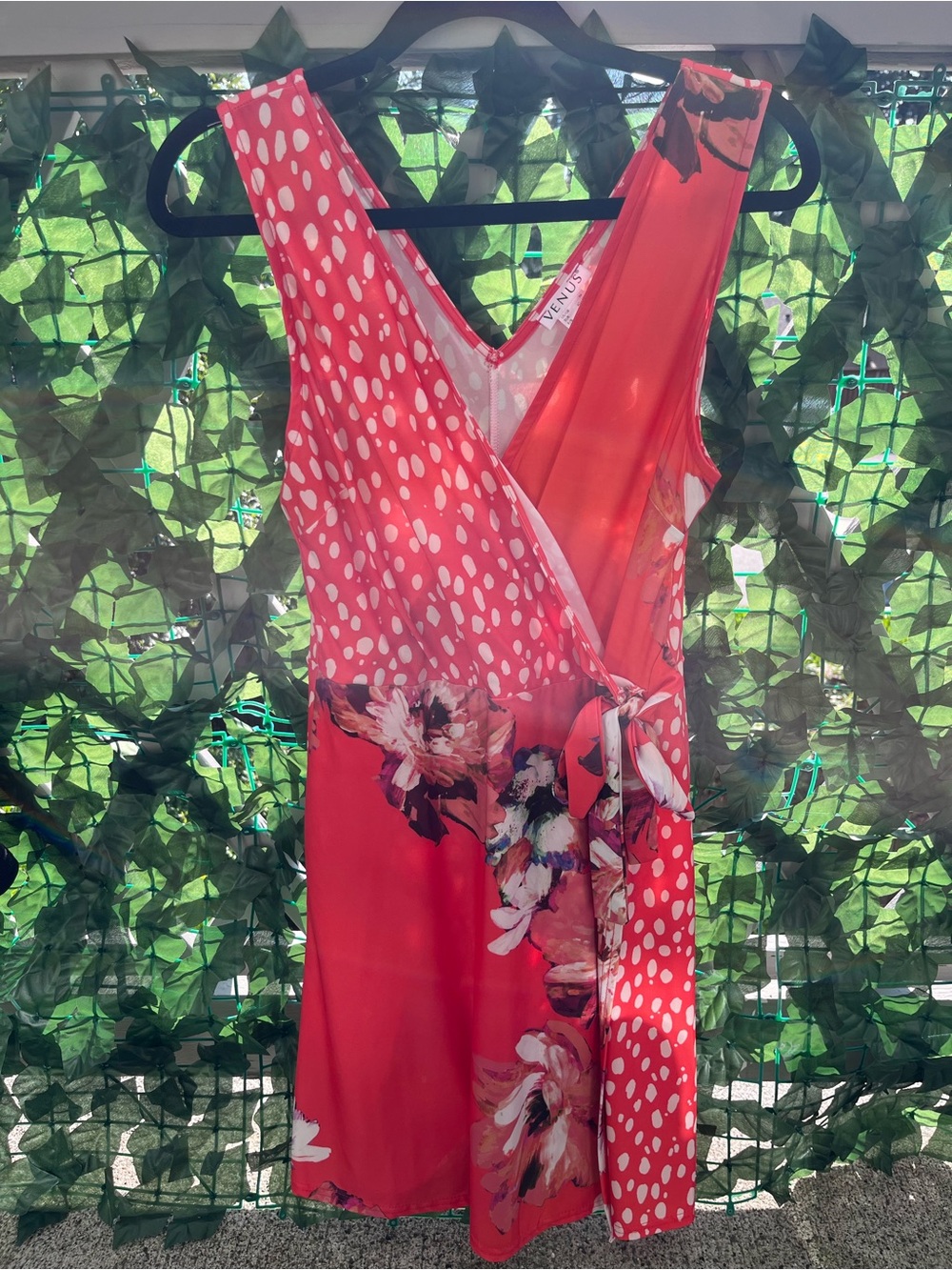 Venus coral Floral & Polka Dot Wrap Dress